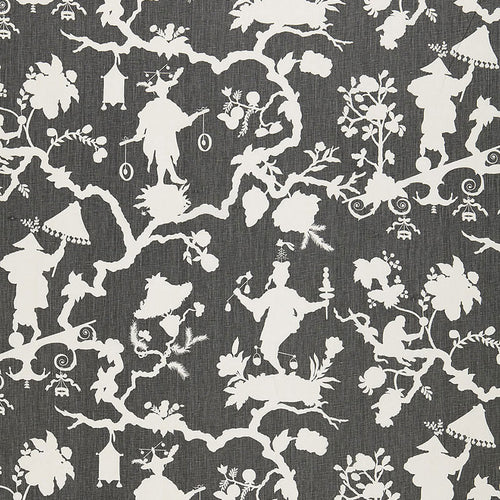 SCHUMACHER SHANTUNG SILHOUETTE PRINT FABRIC 174581 / SMOKE