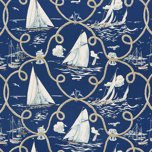 SCHUMACHER SUMMER REGATTA LINEN PRINT FABRIC 175190 / NAVY