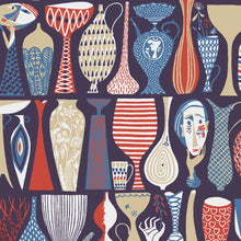 Load image into Gallery viewer, Schumacher Pottery Wallpaper 1760 / Navy And Red
