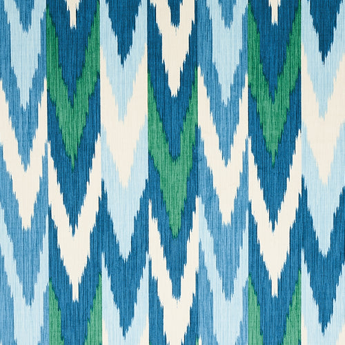 SCHUMACHER KASHGAR IKAT VELVET FABRIC 176104 / PEACOCK & EMERALD