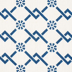 SCHUMACHER FRETWORK FLOWER FABRIC 178310 / PACIFIC