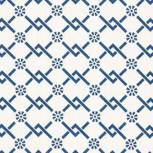 SCHUMACHER FRETWORK FLOWER FABRIC 178310 / PACIFIC