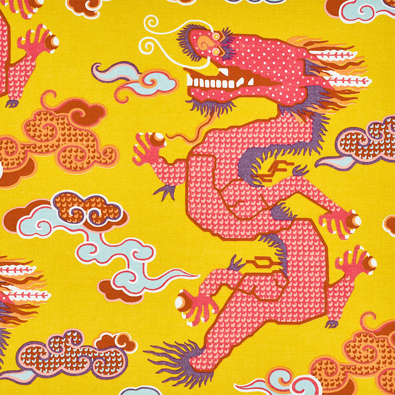 SCHUMACHER MAGICAL MING DRAGON FABRIC 178591 / YELLOW