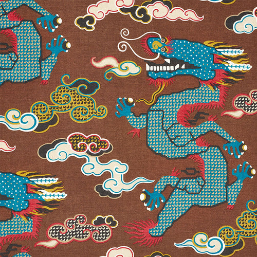 SCHUMACHER MAGICAL MING DRAGON FABRIC 178592 / BROWN