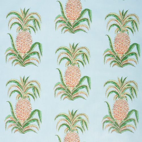 SCHUMACHER PINEAPPLES CHINTZ FABRIC 178801 / SKY