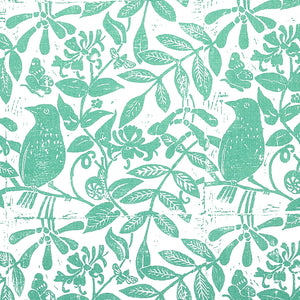 Schumacher Bird & Bee Fabric 179211 / Sea Glass