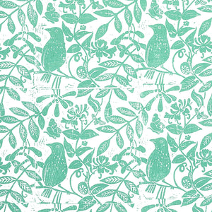 Schumacher Bird & Bee Fabric 179211 / Sea Glass