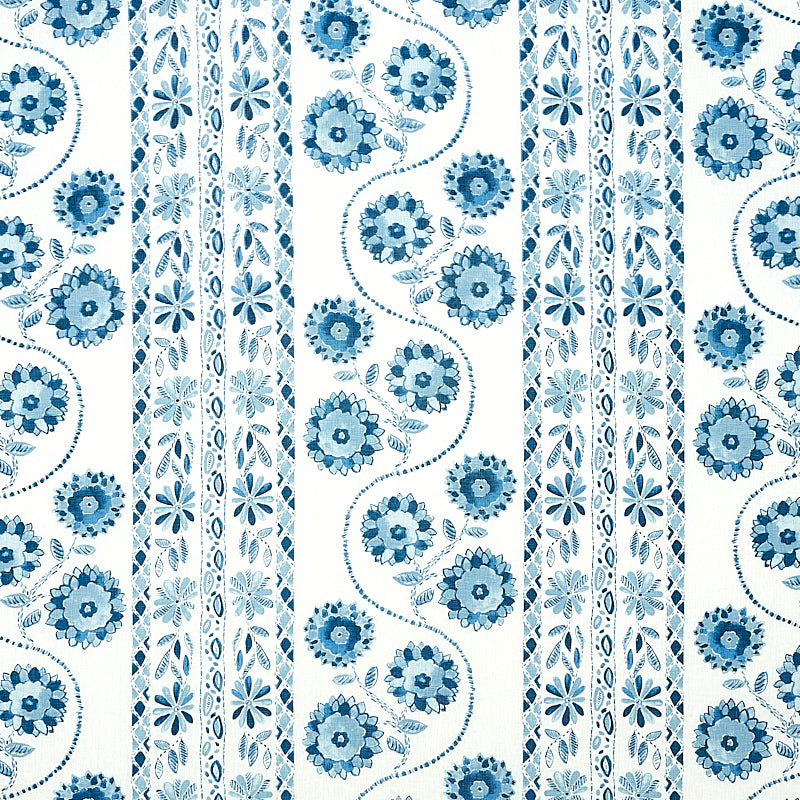 Schumacher Zinnia Handmade Print Fabric 179340 / Blue