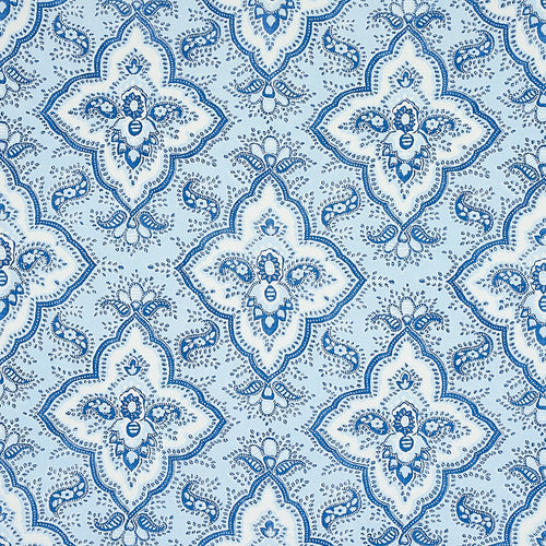 Schumacher Amalia Medallion Handmade Print Fabric 179440 / Blue