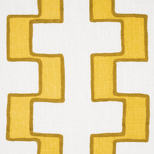 Schumacher Dixon Embroidered Print Linen Fabric 179681 / Yellow