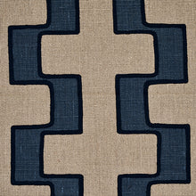 Load image into Gallery viewer, Schumacher Dixon Embroidered Print Linen Fabric 179682 / Blue