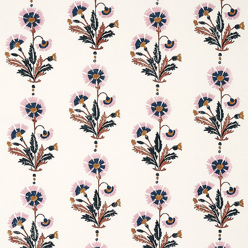 Schumacher Dianthus Hand Block Print Fabric 179740 / Rust & Rose