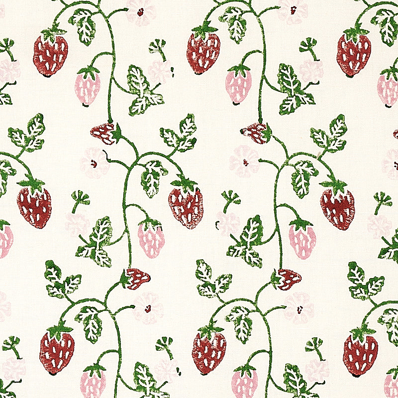 Schumacher Strawberry Hand Block Print Fabric 179780 / Grass