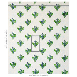 Schumacher Primrose Hand Block Fabric 179830 / Grass & Sky