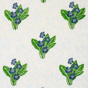 Schumacher Primrose Hand Block Fabric 179830 / Grass & Sky