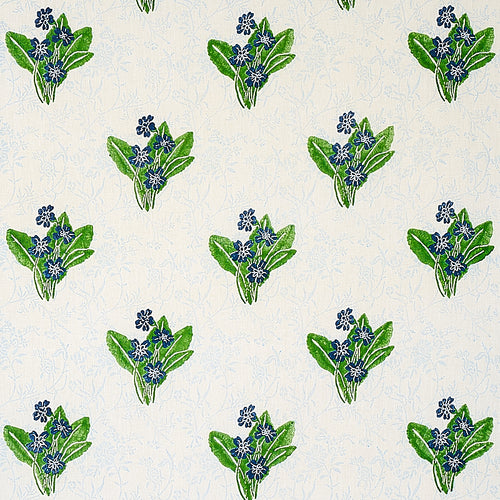 Schumacher Primrose Hand Block Fabric 179830 / Grass & Sky