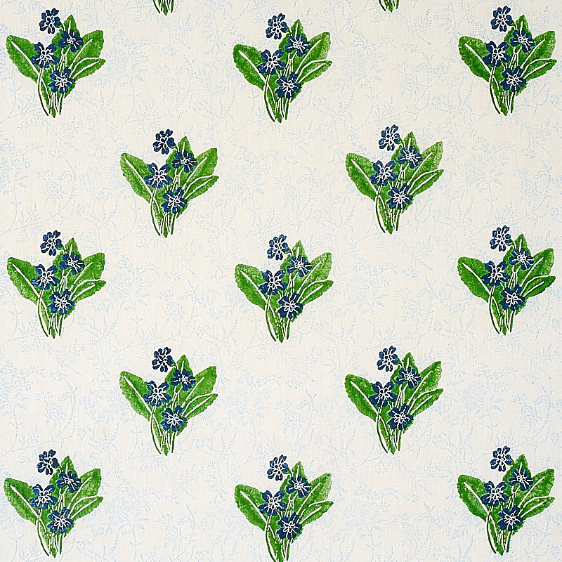 Schumacher Primrose Hand Block Fabric 179830 / Grass & Sky