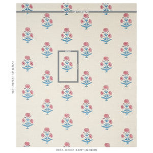 Schumacher Poppy Hand Block Print Fabric 179840 / Rose & Sky