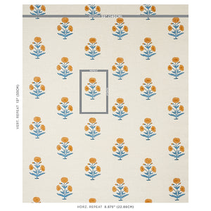 Schumacher Poppy Hand Block Print Fabric 179841 / Mustard & Sky