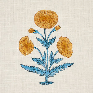 Schumacher Poppy Hand Block Print Fabric 179841 / Mustard & Sky