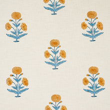 Load image into Gallery viewer, Schumacher Poppy Hand Block Print Fabric 179841 / Mustard &amp; Sky