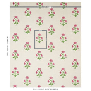 Schumacher Poppy Hand Block Print Fabric 179842 / Rose & Grass