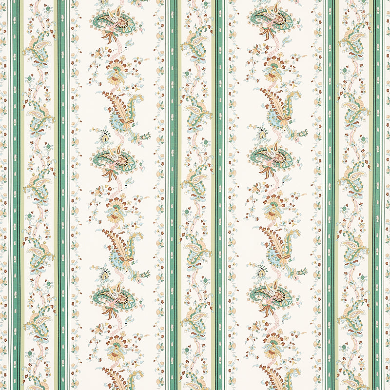 Schumacher Elena Paisley Stripe Fabric 179981 / Green