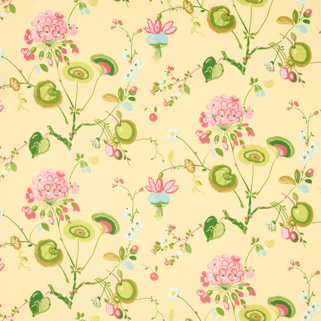 Schumacher Vasily Linen Fabric 180082 / Green And Yellow