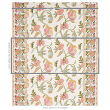 Load image into Gallery viewer, Schumacher Indali Bordered Linen Fabric 180111 / Pink And Leaf