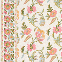 Load image into Gallery viewer, Schumacher Indali Bordered Linen Fabric 180111 / Pink And Leaf