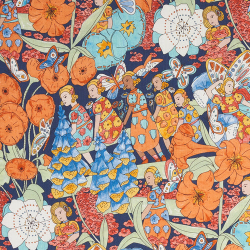 Schumacher Fairie Garden Fabric 180141 / Orange And Navy