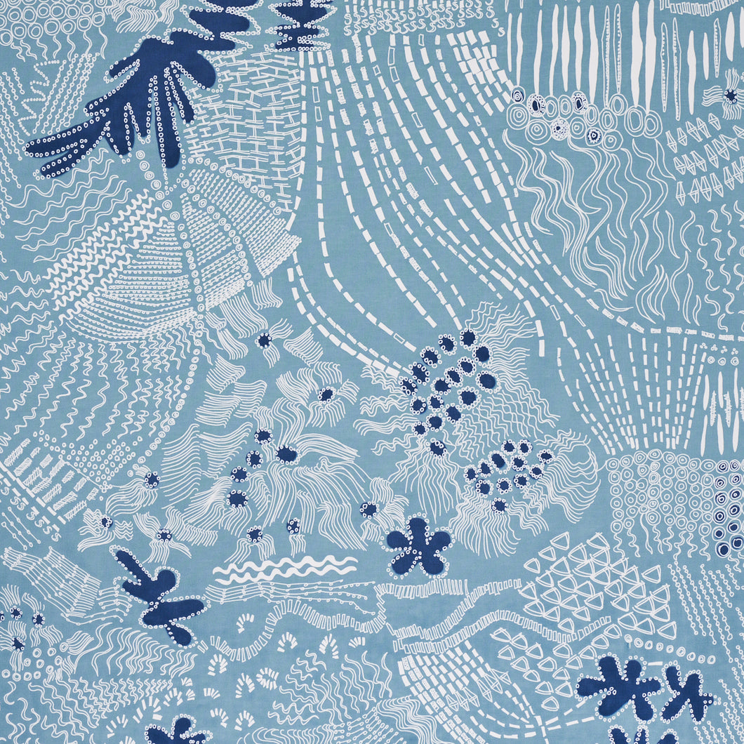 Schumacher Haven Fabric 180150 / Teal And Navy