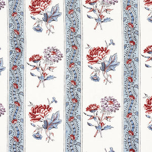 Schumacher Ariana Floral Stripe Fabric 180241 / Pearlware Blue