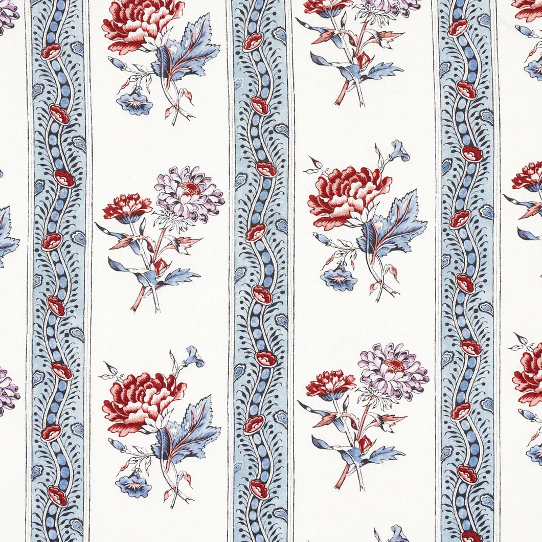 Schumacher Ariana Floral Stripe Fabric 180241 / Pearlware Blue