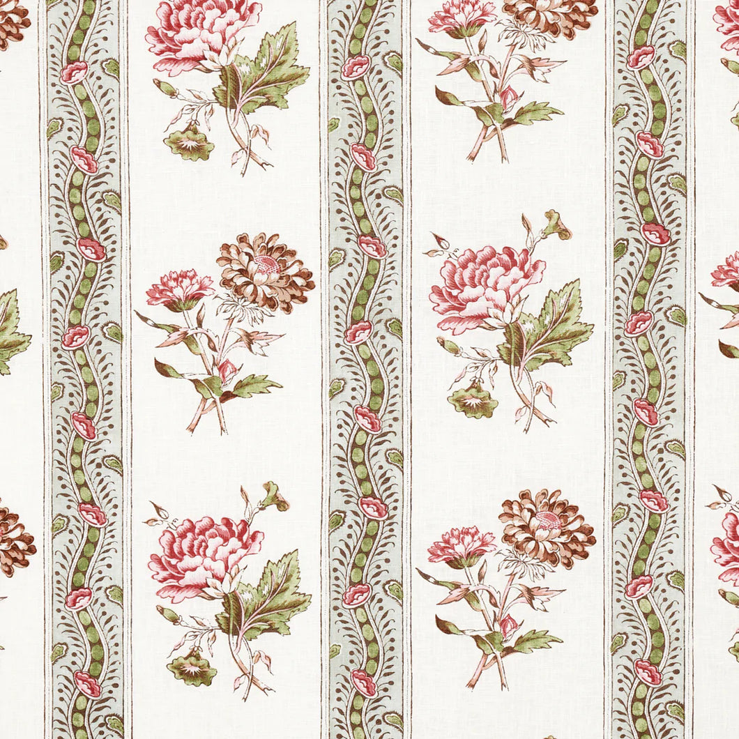 Schumacher Ariana Floral Stripe Fabric 180243 / Chelsea Garden