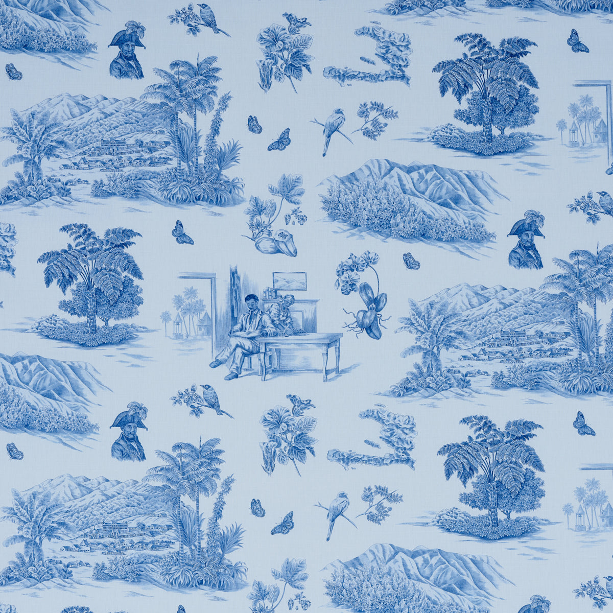 Schumacher Toussaint Toile Fabric Blue & Sky