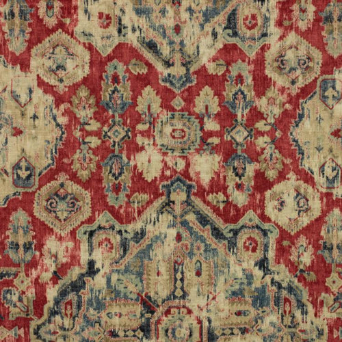 Red Navy Blue Beige Ikat Ethnic Drapery Fabric / Moroccan Red RMIL15