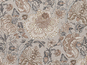 Grey Blue Brown Cream Floral Upholstery Drapery Fabric