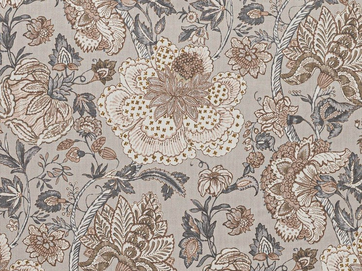 Grey Blue Brown Cream Floral Upholstery Drapery Fabric