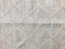 Load image into Gallery viewer, Linen Blend Lurex Gray Embroidered Geometric Diamond Drapery Fabric