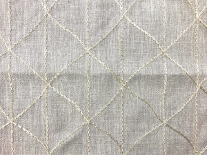 Linen Blend Lurex Gray Embroidered Geometric Diamond Drapery Fabric