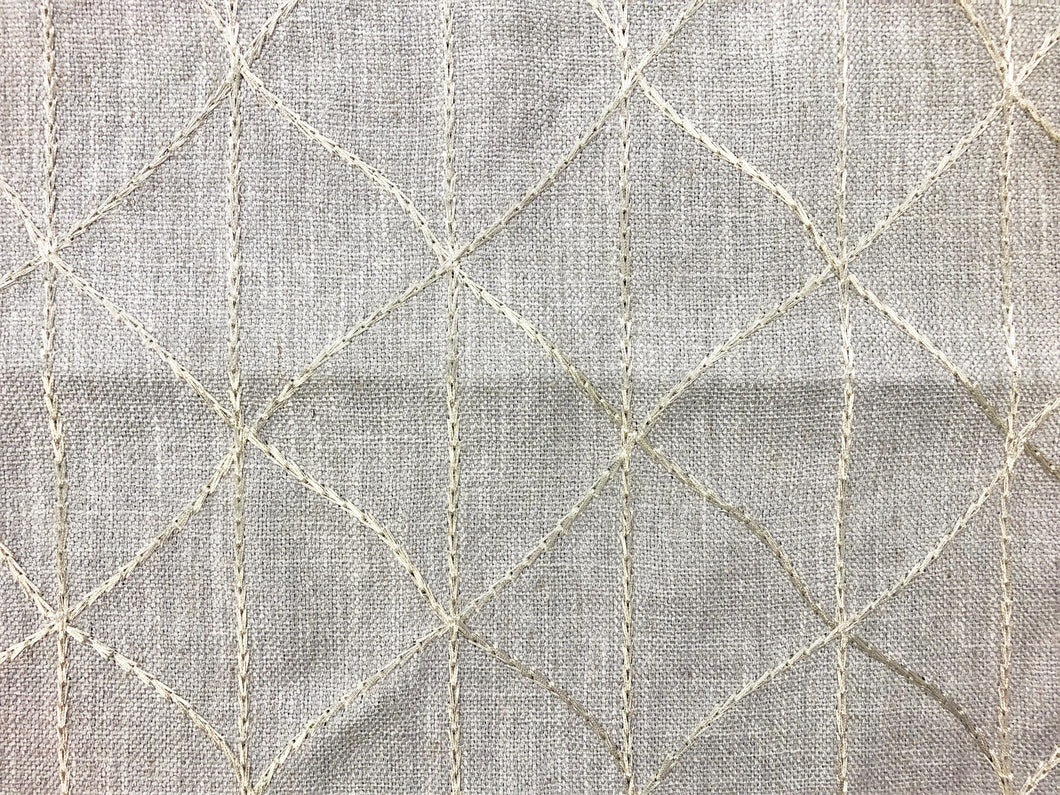 Linen Blend Lurex Gray Embroidered Geometric Diamond Drapery Fabric