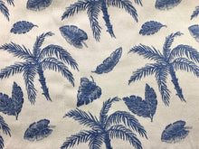Load image into Gallery viewer, Royal Blue Light Gray Woven Palm Trees Leaves Tropical Hawaiian Upholstery Drapery Fabric