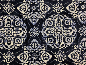 Braemore Textiles Navy Blue Off White Ikat Medallion Cotton Stain & Soil Resistant Upholstery Drapery Fabric