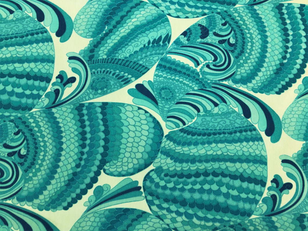 Schumacher Pisces Print Pool Nautical Aqua Navy Turquoise Blue Cream Art Deco Abstract Outdoor Upholstery Fabric