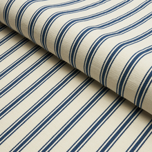 Load image into Gallery viewer, Schumacher Marquet Ticking Stripe Fabric 82200 / Navy