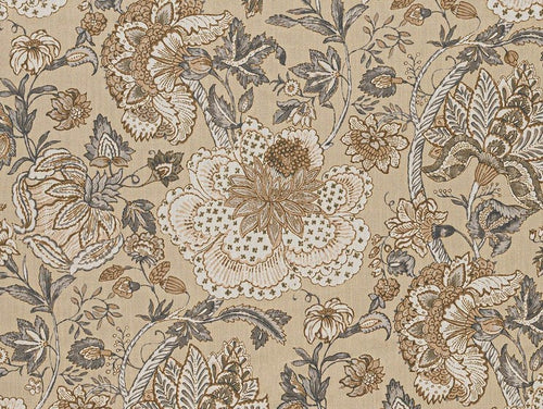 Beige Grey Cream Floral Upholstery Drapery Fabric