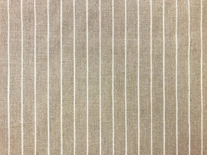 Designer Water & Stain Resistant Beige White Neutral Belgian Linen Stripe Upholstery Drapery Fabric