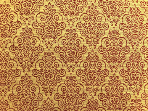 Beige Wheat Red Swirl Medallion Tapestry Water & Stain Resistant Upholstery Fabric