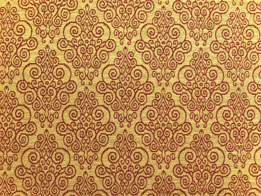 Beige Wheat Red Swirl Medallion Tapestry Water & Stain Resistant Upholstery Fabric